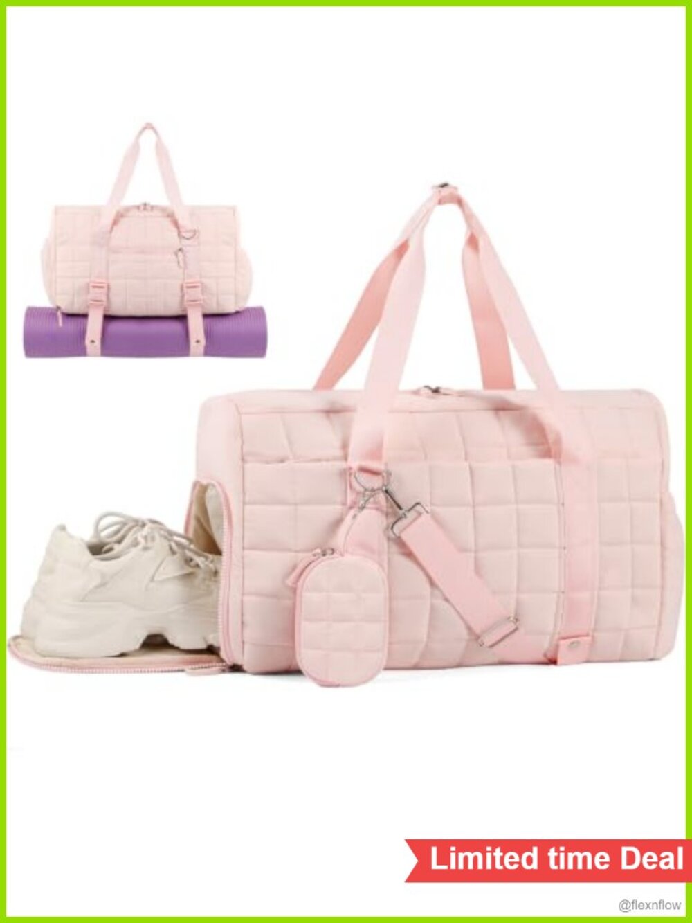 Large Gym Duffel Bag with Yoga Mat Holder Wet Dry Pocket